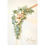 Artificial Wedding Arch Flowers Kit(Pack Of 4),2Pcs Artificial Flower Arch Decor, 2Pcs Chiffon Fabric Drapes, Ceremony Decoration, Floral Outdoor Party Decor (Champagne & Blue)