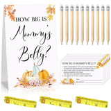 64 Pcs Little Pumpkin Baby Shower Games Include Fall How Big Is Mommy'S Belly Sign And 50 Maple Leaf Guessing Card With 10 Pencils 3 Measuring Tapes For Thanksgiving Event Supplies Baby Shower