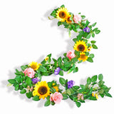 Artificial Flower Garland, Sunflower & Rose Vines, Boho Wedding & Birthday Decor, 6Ft Straight, Pink & Yellow, Fabric & Plastic