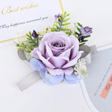 Artificial Rose Corsage Boutonniere Set For Groom Bride Groomsmen Bridesmaids, Simulated Flowers Accessories Wedding Party Prom Suit Decorations-2 Pieces Of Light Purple