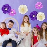 6 Pcs Purple Paper Flowers Decorations For Wall Artificial 3D Florals Wall Backdrop Purple Centerpiece Decorations For Kids Wedding Bridal Baby Shower Birthday Nursery Room Party Supplies