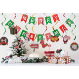 Merry Christmas Banner, Pennant Flags Garland & Hanging Swirls - Red Green, 10" X 4" - Christmas Party Decor