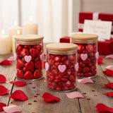 3 Pcs Valentine'S Day Icon Glass Storage Jars With Airtight Bamboo Lid Pink Heart Icon Valentine'S Day Glass Jars Canister Sets For Home Kitchen Countertop Decoration