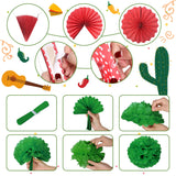 Red-Green White Party-Decorations - 30Pcs Mexico Italy Tissue Pom Poms Honeycomb Ball, Tassel Garland Banner, Mexican Italian Christmas Birthday Wedding Graduation Wedding Baby Shower Decor Bunting