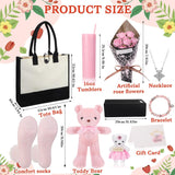 9 Pcs Valentine'S Day Gifts For Mom, Anniversary Birthday Gifts For Mother, Gift For Women Set Includes Tumbler Artificial Flower Bouquet Keychain Necklace Bracelet Tote Bag Sock Card(Pink)