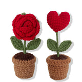 2Pcs Crocheted Rose Bouquet, Red Heart Handmade Crochet, Knitted Fake Flowers, Rose Artificial Desk Flowers For Valentine’S Day Home Kitchen Rustic Table Centerpiece Decor Gifts