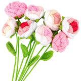 Pink Rose Crochet Flowers, 8 Pcs Fake Rose Artificial Flower Handmade Knitted Rose Bouquet With 9 Pcs Bouquet Sleeves And A Rose Greeting Card For Mothers Day/Birthday/Anniversary Home Decor