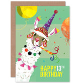 Llama Party Birthday 13Th Greetings Card
