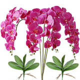 32" Artificial Phalaenopsis Flowers 4 Pcs With 2 Bundles Leaves Artificial Orchid Flowers Stem Plants For Home Décor (Purple)
