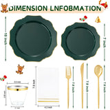 175Pcs Green Plastic Plates - Green Plates Disposable With Gold Rim - Christmas Plastic Plate - Fancy Disposable Dinnerware Sets 25 Guests Ideal For Christmas/Party/Wedding