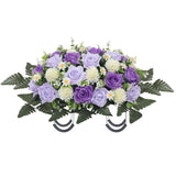 Artificial Cemetery Flowers,Headstone Flower Saddle,Realistic Vibrant Roses,Cemetery Memorial Flowers For Outdoor Tombstone Decorations (Purple)