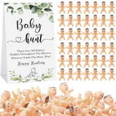 101 Pcs Baby Shower Game Set Include 1 Paperboard Hunt Sign 100 Mini Plastic Babies Tabletop Sign Tiny Babies Funny Baby Shower Prizes For Gender Reveal Party Favors