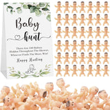 101 Pcs Baby Shower Game Set Include 1 Paperboard Hunt Sign 100 Mini Plastic Babies Tabletop Sign Tiny Babies Funny Baby Shower Prizes For Gender Reveal Party Favors