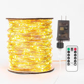 100FT Plug In Fairy Lights 600 LED Warm White Silver Wire String Lights with Remote 8 Modes Waterproof for Wedding Christmas Decor