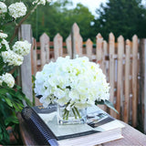 ENOVA HOME Artificial Hydrangea Silk Flowers Arrangements in Cube Glass Vase for Home Wedding