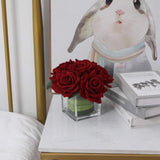 Artificial Velvet Rose Flower Centerpiece Arrangement In Vase For Home Wedding Decoration (Burgundy)