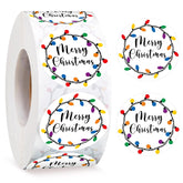 1000 Pcs 1.5 Inch Merry Christmas Sticker For Envelopes Circle Label Holiday Lights Sticker Round Xmas Tag Envelope Seal Decals For Christmas Greeting Card (Black)