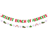 Jolliest Bunch Of Assholes Funny Christmas Banner And Snowflake Garland Banner For Merry Christmas Holiday Decoration