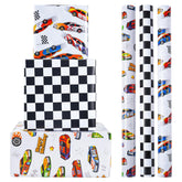 Race Car Wrapping Paper Rolls - Birthday Wrapping Paper For Kids Boys Autodrome Set Perfect For Party, Celebrating, Baby Boy Present Packing– 3 Rolls - 17 Inch X 120 Inch Per Roll