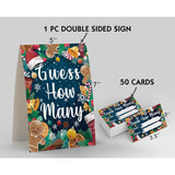 Christmas Party Games - How Many, 1 Standing Sign + 50 Cards, Christmas Party Ideas, How Many Kisses Game, Christmas Party Games For Kids / Cm003