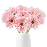 Gerbera Daisy Artificial Flowers 12Pcs Pink Fake Silk Flowers Faux Daisies Bouquet With Stems For Wedding Bouquet Home Party Garden Outdoor Decoration(Pink)