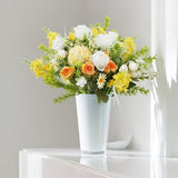 8Pcs Yellow Roses White Flowers Artificial Silk Hydrangea Bouquets Faux Floral Arrangements Picks Fake Spring Flowers For Cemetery Grave Vase Wedding Home Decor Indoor Outdoor