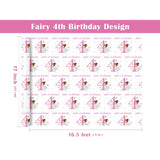 Girls 4Th Birthday Wrapping Paper Roll - Mini Roll - 17 Inch X 16.5 Feet - Girl Fairy Happy 4Th Birthday Wrapping Paper Perfect For Kids Girls, Baby Shower, Party