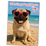 Valentine, I Puggin' Love You Valentines Day Card With Greeting Card Mailing Envelope