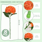 8 Pcs Hydrangea Artificial Flowers 21" Orange Silk Fake Flowers Bouquet With Stems Faux Latex Floral Bulk Bouquet For Home Wedding Arrangement Party Baby Shower Table Centerpieces Decoration