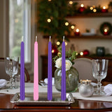 24 Count Advent Candles, 10 Inch Purple And Pink Christmas Wreath Candles - 18 Purple & 6 Pink Complete 24-Day Advent Candle Set For Church, Home Decor, Long-Lasting Holiday Season Candle