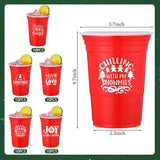 50 Pcs 16 Oz Disposable Christmas Plastic Cups Christmas Plastic Party Cups Red Merry Joy Christmas Cups Bulk For Drinking Xmas Holiday Party Decoration Beverage Snacks Beer, 5 Styles