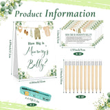 64 Pcs Sage Green Baby Shower Games Include How Big Is Mommy'S Belly Sign Measure Bump Game 50 Guessing Cards 10 Pencils 3 Measuring Tapes For Baby Shower Gender Reveal Party Supplies