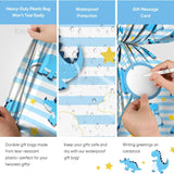 Extra Large Dinosaur Baby Shower Plastic Gift Bags Boys Jumbo Blue Dinosaur Present Gift Bag Dino-Themed Newborn Party Favors Supplies Decorations 56 * 36 Inch