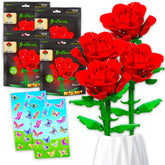 Valentines Day Rose Bouquet Set - Bundle With 4 Bricktanicals Floral Arrangement Artificial Flowers Diy Bouquet Plus Stickers | Botanical Collection