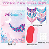 Pin The Tail On The Mermaid Party Game, Mermaid Theme Party Decorations With Poster Blindfolds And Tail Stickers, Ocean Theme Party Supplies