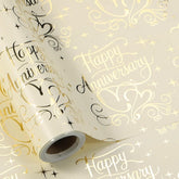 Happy Anniversary Wrapping Paper Roll, Gold Foil Anniversary & Hearts, Golden Wedding Anniversary Party Favors For Couple, Friends, Parents, Mini Roll, 17 Inches X 16.4 Feet