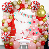 Christmas Balloon Garland Arch Kit, 129Pcs Red Pink Balloons With Candy Cane Foil Balloons For Christmas Party Decorations