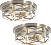 2 Pack 13 Inch Brushed Nickel Ceiling Lights 3 Light Modern Flush Mount Fixtures