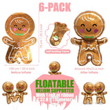 Jumbo Gingerbread Man Xmas Foil Party Balloons, 6 Pack Merry Christmas Mylar Helium Large Gingerbread Man Kids Balloon For New Year Eve Holiday Festival Birthday Party Decorations Supplies