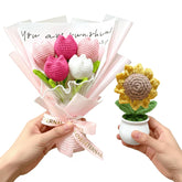 Handmade Crochet Flower Bouquet - Pink Knitted Tulips,Forever Flowers Gift For Mother'S Day, Birthday, Anniversary,Graduation,Hypoallergenic Home & Desk Decor (With Sunflower)