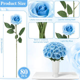 80 Pcs Roses Artificial Flowers, Silk Light Sky Blue Artificial Flowers Petals Long Stem Roses For Wedding Bouquet Home Party Decor