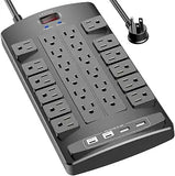 24 Outlet Power Strip 4 USB Ports 4100J Surge Protector 6FT Cord Black