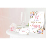 Guess How Many Kisses Bridal Shower Game, 5X8 Blush Pink Purple Butterfly Sign & 50 Cards, Wedding Decor, Wedding Shower Games For Bridal Shower, Engagement Party, Bachelorette Party Night,1