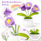 Artificial Bell Orchid Flowers Crochet Flowers, Handmade Crochet 3 Purple Crocheted Flower, Knitted Flower For Home Office Car Decor To Friends Kids Family