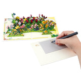 Row Of Tulips Pop Up Paper Flower Bouquet Greeting Cards With Blank Note & Envelope, Ideal Gift For Celebrating Love, Holiday, Birthday, Anniversary, Special Moments, New Home