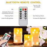 Flameless Battery Operated Led Candles With 11 Key Remote Control 24-Hour Timer Set Of 3? With Embedded String Lights Electric Flickering Pillar Real Wax ?Party, Wedding, Home Decoration(Lvory)