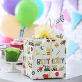 Construction Birthday Wrapping Paper For Boys - Gift Wrap With Dump Truck Excavator And Birthday Boy Lettering For Kids’ Birthday, Baby Shower - 28X40 Inches, 4 Folded Sheets