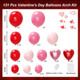 Red And Pink Valentine'S Day Balloons Arch Kit Garland, 131Pcs Pink And Red Balloons Arch Different Size For Girls Anniversary Birthday Wedding Valentines Day Decorations