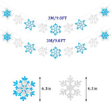 Glitter Frozen Snowflake Garland Banner Winter White And Blue Snowflakes For Wonderland Frozen Party Decorations, Birthday And Christmas Deco