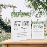 Greenery How Old Were The Bride And Groom Game, Guessing The Age Photo Game, Bridal Shower Wedding Shower Games (1 Sign And 30 Cards)-Bng12